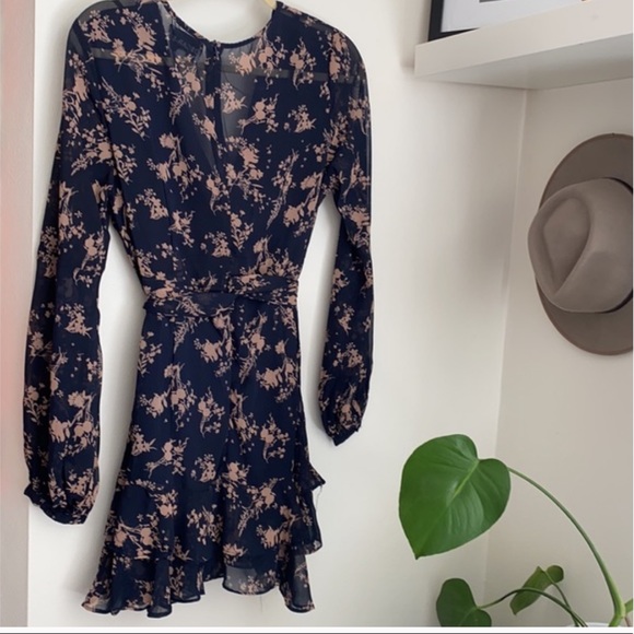 Navy and nude floral long sleeve dress - Picture 2 of 5